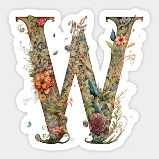 Floral Garden Watercolor Monogram Letter W Sticker